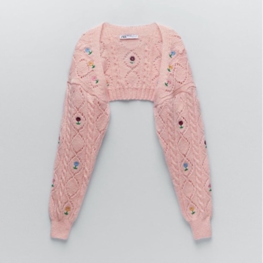 NWT ZARA PINK POINTELLE KNIT CROPPED CARDIGN
